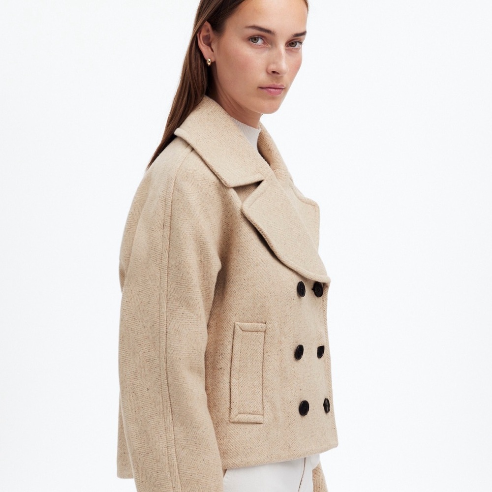Madewell Oversized Collar Herringbone Prescott NEW NWT in heathered Oatmeal - Picture 8 of 16